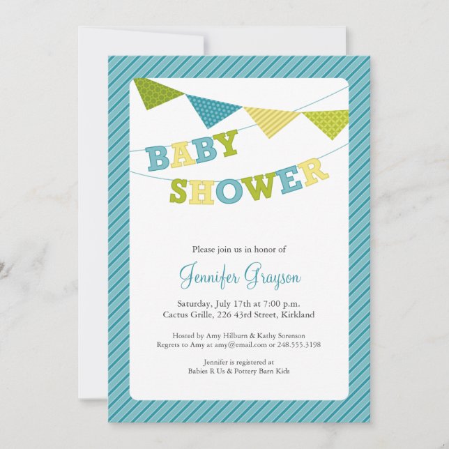 Baby Bunting Baby Shower Invitation in Aqua (Front)