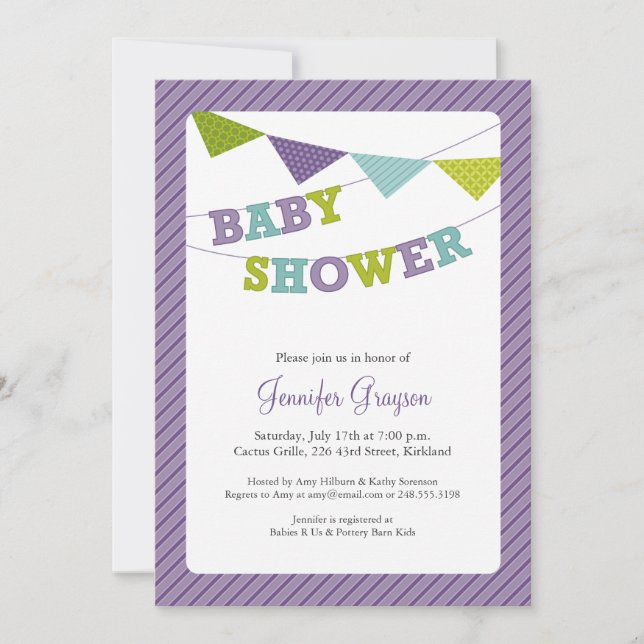 Baby Bunting Baby Shower Invitation in Purple (Front)