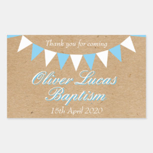 Baby Bunting Blue Baptism Christening Favour Rectangular Sticker