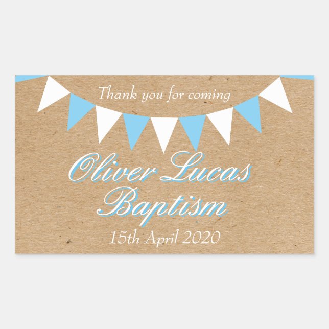 Baby Bunting Blue Baptism Christening Favour Rectangular Sticker (Front)