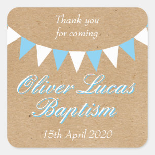 Baby Bunting Blue Baptism Christening Favour Square Sticker