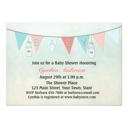 Baby Bunting Flags, Mason Jars, Baby Shower Card