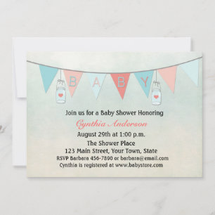 Baby Bunting Flags, Mason Jars, Baby Shower Invitation