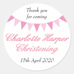 Baby Bunting Pink Baptism Christening Favour Classic Round Sticker
