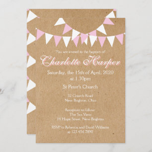Baby Bunting Pink Baptism Christening Invitation