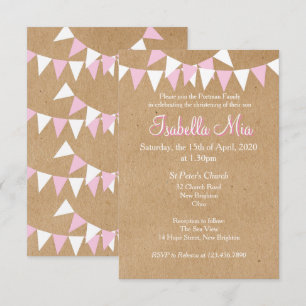 Baby Bunting Pink Baptism Christening Invitation