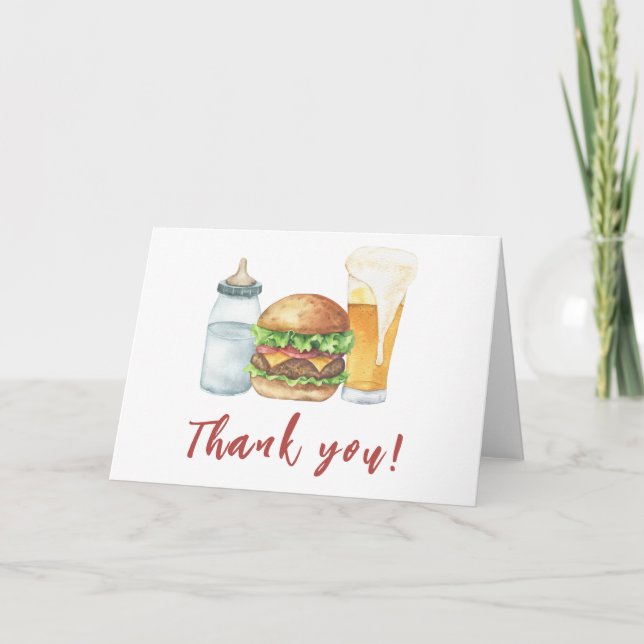 Baby, Burgers and Beers Baby shower Thank you Card (Front)