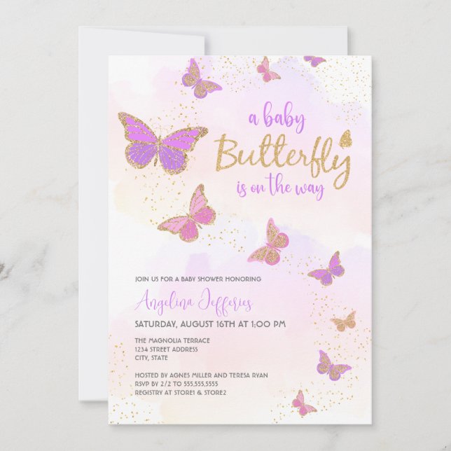 Baby Butterfly On the Way Baby Shower Invitation (Front)