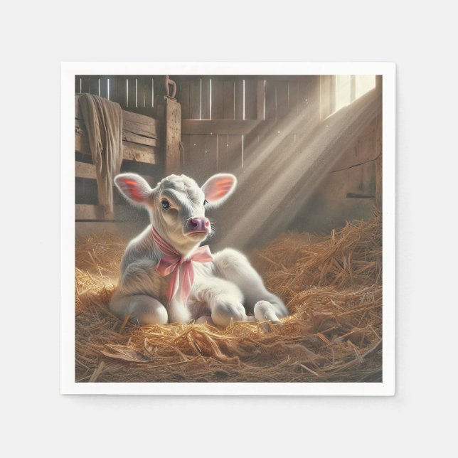 Baby Calf In Sunlit Barn Stall Napkin (Front)
