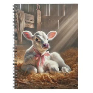 Baby Calf In Sunlit Barn Stall Notebook