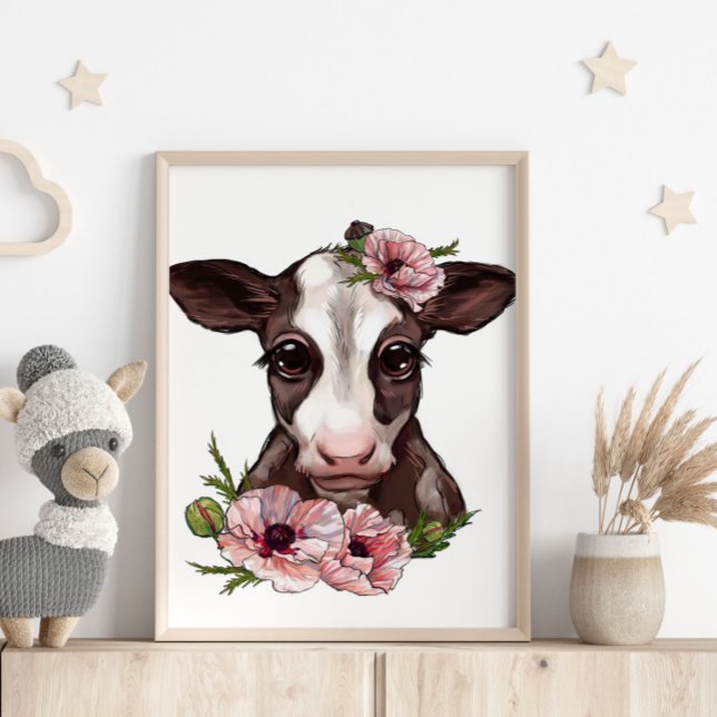 Baby Calf Rose Animal Poster | Wall Print (Creator Uploaded)