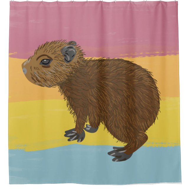 Baby Capybara Cute Illustration Colorful Striped Shower Curtain (Front)