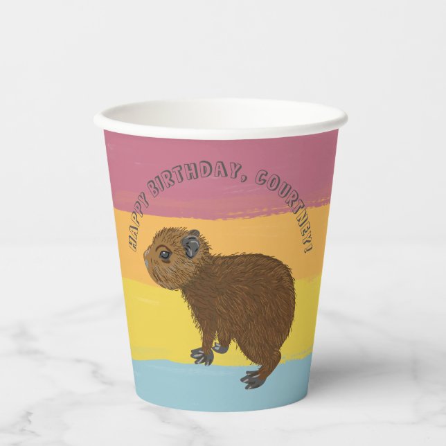 Baby Capybara Cute Illustration Colourful Striped Paper Cups (Front)