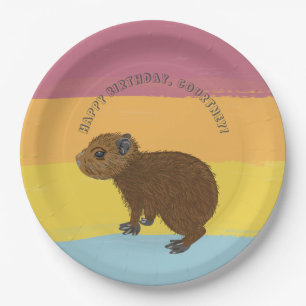 Baby Capybara Cute Illustration Colourful Striped Paper Plate