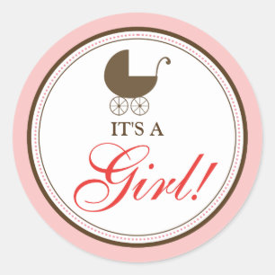 Baby Carriage Announcement Sticker (pink)