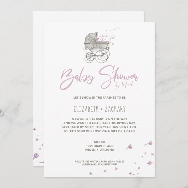 Baby Carriage Baby Shower by Mail Invitation (Front/Back)