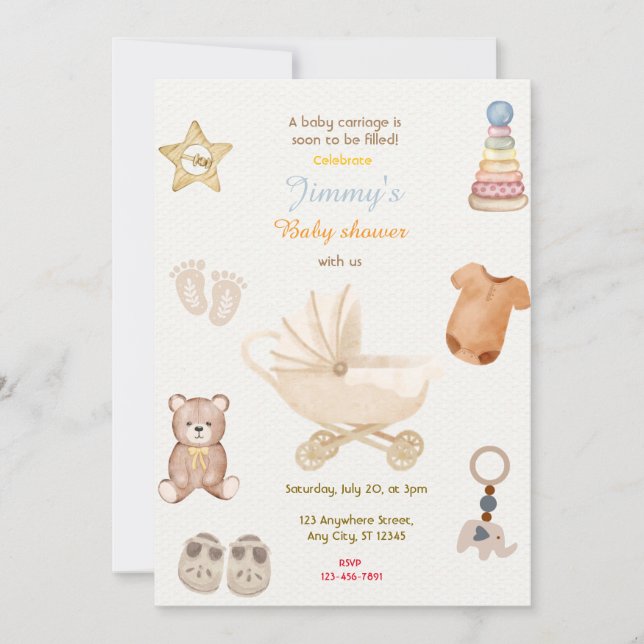 Baby Carriage Baby Shower Invitation (Front)