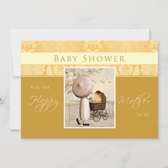 Baby Carriage Baby Shower Invite - Golden (Front)