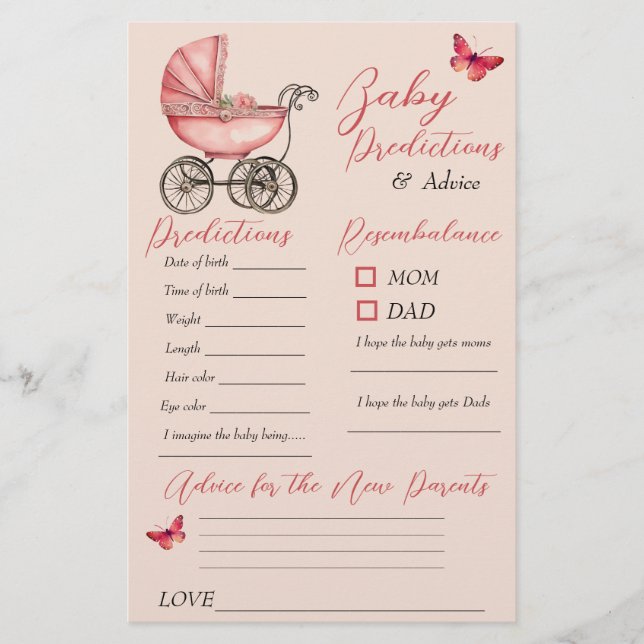 Baby Carriage Baby Shower Predictions Advice Card (Front)