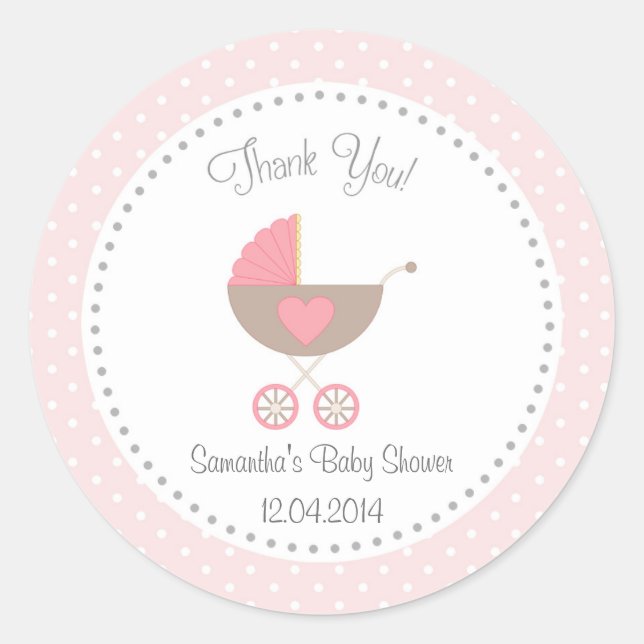 Baby Carriage Baby Shower Sticker Pink (Front)
