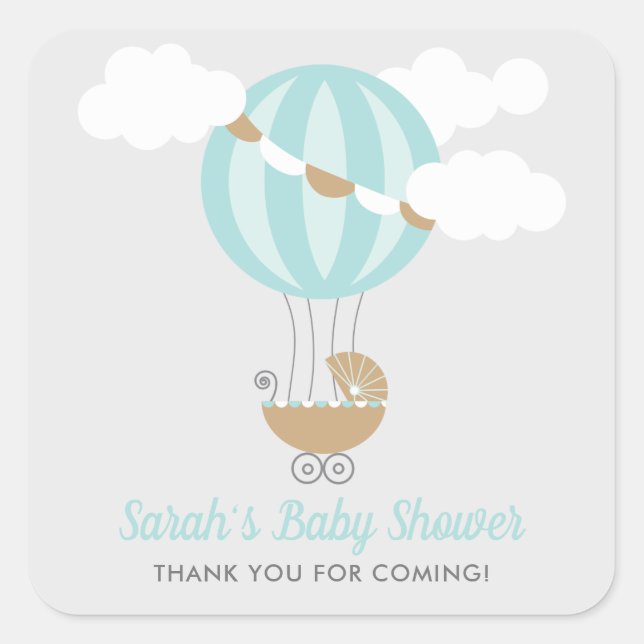 Baby Carriage Balloon Boy Baby Shower Square Sticker (Front)
