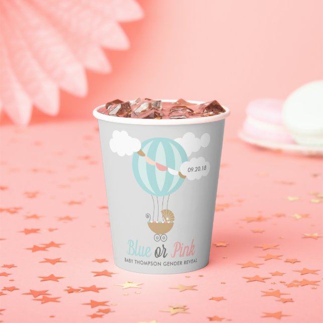 Baby Carriage Balloon Gender Reveal Party Paper Cups (Insitu)