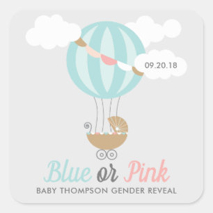 Baby Carriage Balloon Gender Reveal Party Square Sticker
