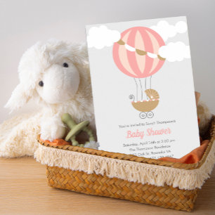 Baby Carriage Balloon Girl Baby Shower Invitation