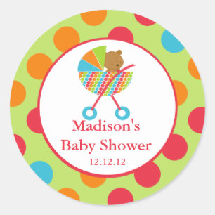 Baby Carriage Bearl Baby Shower Sticker