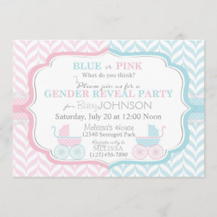 Baby Carriage & Chevron Print Gender Reveal Invitation