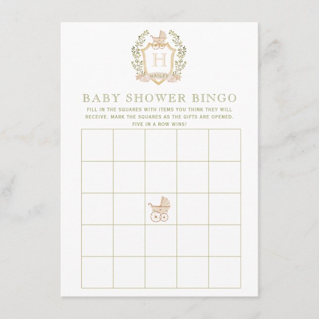Baby Carriage Crest | Baby Shower Bingo Game Enclosure Card (Front)