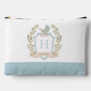 Baby Carriage Crest Monogram Blue Baby Accessory Pouch