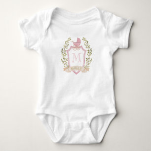 Baby Carriage Crest Monogram Pink Baby Shower Bodysuit