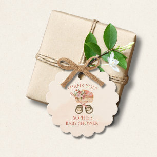 Baby Carriage Floral Thank You Favour Tags