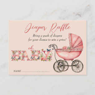 Baby Carriage Girl Baby Shower Diaper Raffle Enclosure Card