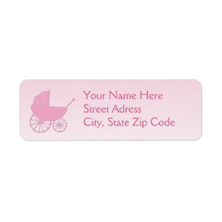 Baby Carriage in Pink Baby Shower Set Return Address Label