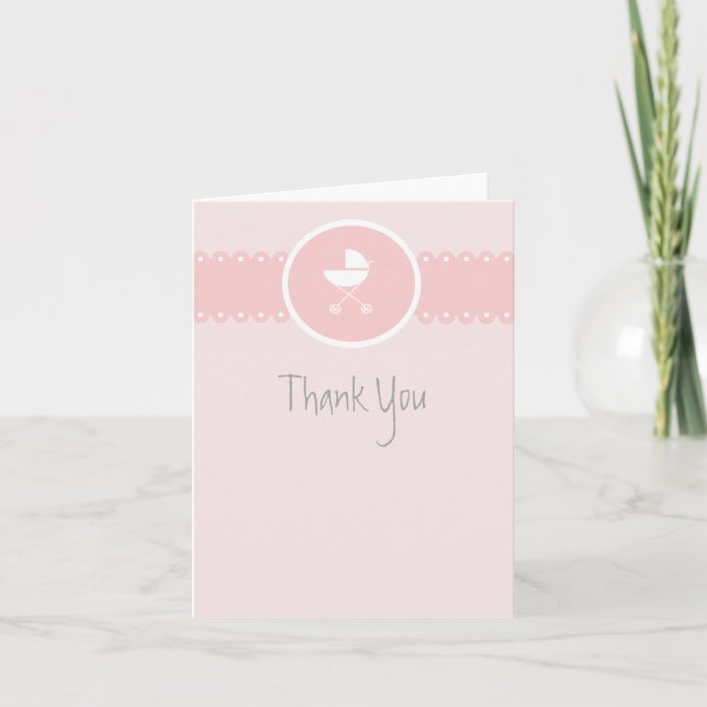 Baby Carriage Medallion Pink Thank You Note (Front)