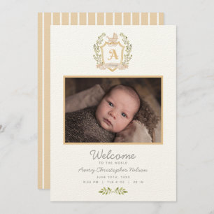 Baby Carriage Monogram A   Neutral Birth Announcem Announcement