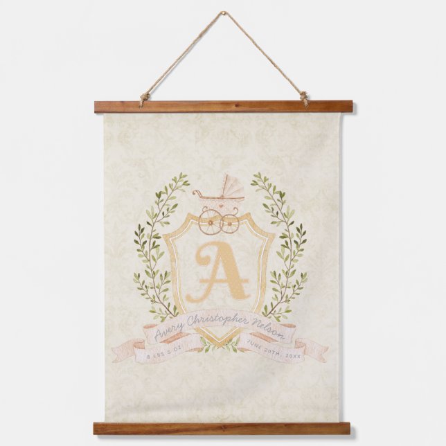 Baby Carriage Monogram A Nursery Hanging Tapestry (Front)