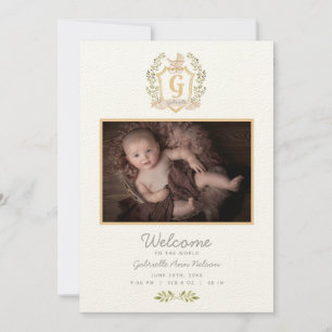Baby Carriage Monogram G   Neutral Birth  Announcement