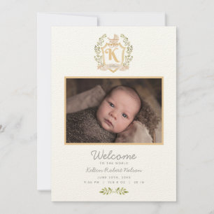 Baby Carriage Monogram K   Neutral Birth Announcement