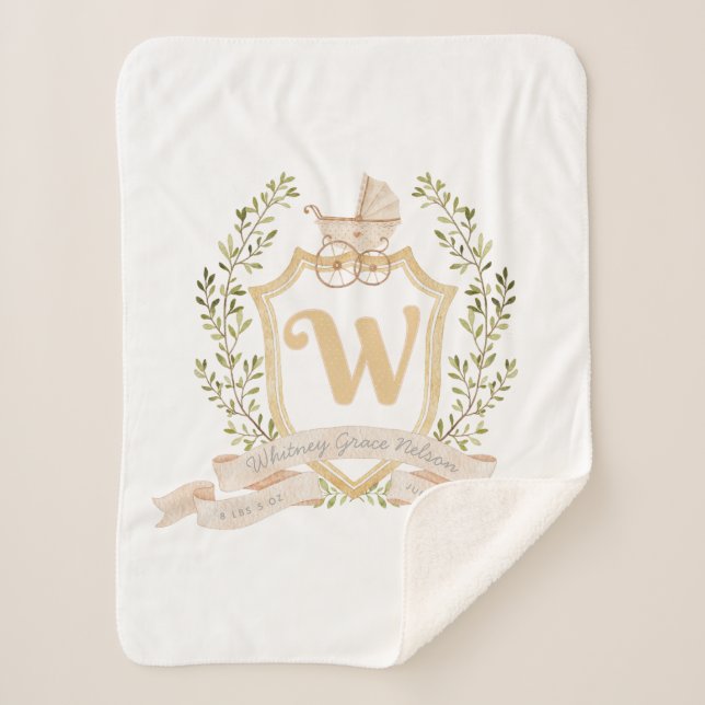 Baby Carriage Monogram "W" Nursery  Sherpa Blanket (Front)