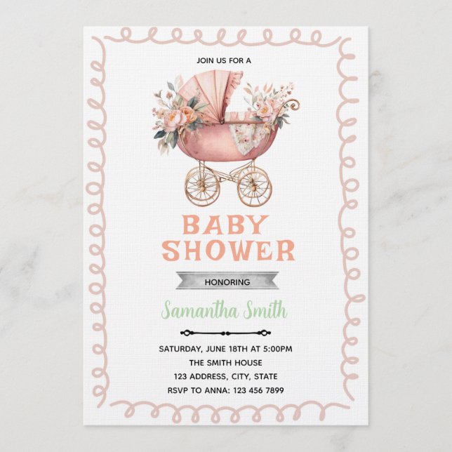 Baby carriage shower invitation (Front)