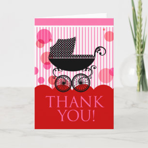 Baby Carriage Thank You (red pink) Card
