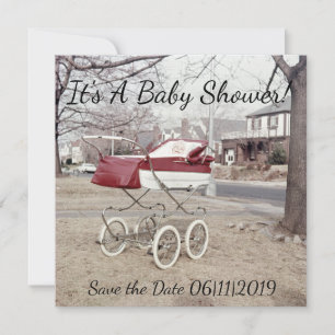 Baby Carriage, Vintage Buggy Picture Outside Pram Save The Date