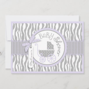 Baby Carriage, Zebra Print & Lavender Baby Shower Invitation