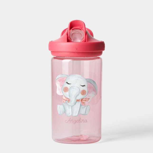 Baby Cartoon Elephant Personalised Water Bottle (Front)