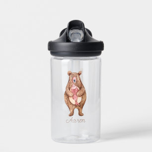 Baby Cartoon Grizzly Bear Personalised Water Bottle