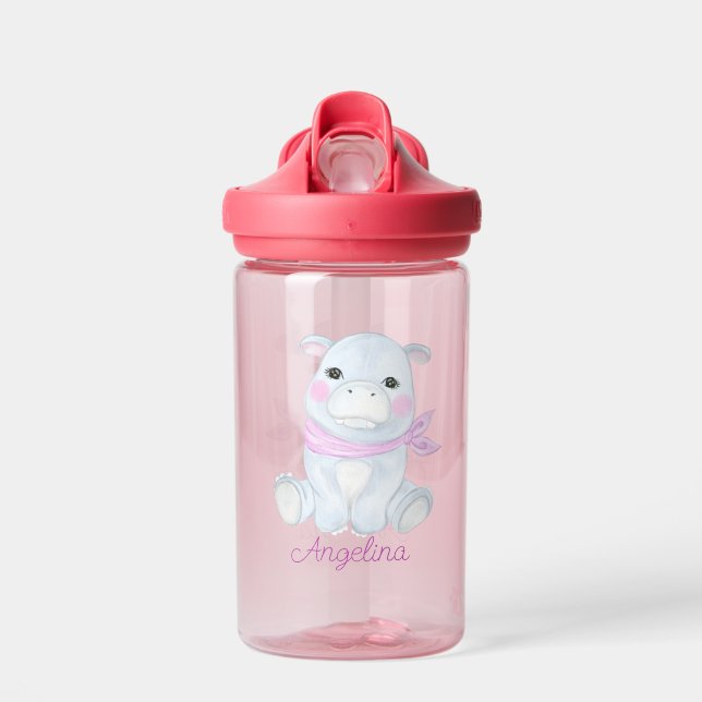 Baby Cartoon Hippopotamus Personalised  Water Bottle (Front)
