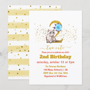Baby Cat and Flowers 2nd Birthday Invitation